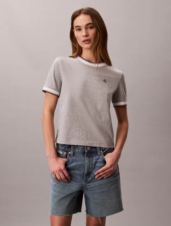 CK JEANS Áo Thun Nữ Monogram Stripe Trim Classic T-Shirt