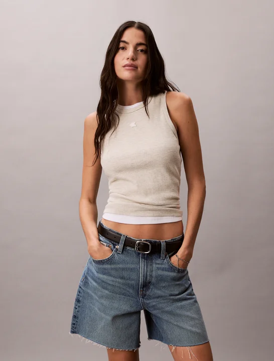CK JEANS Áo Ba Lỗ Nữ Slim Waffle Racerback Top