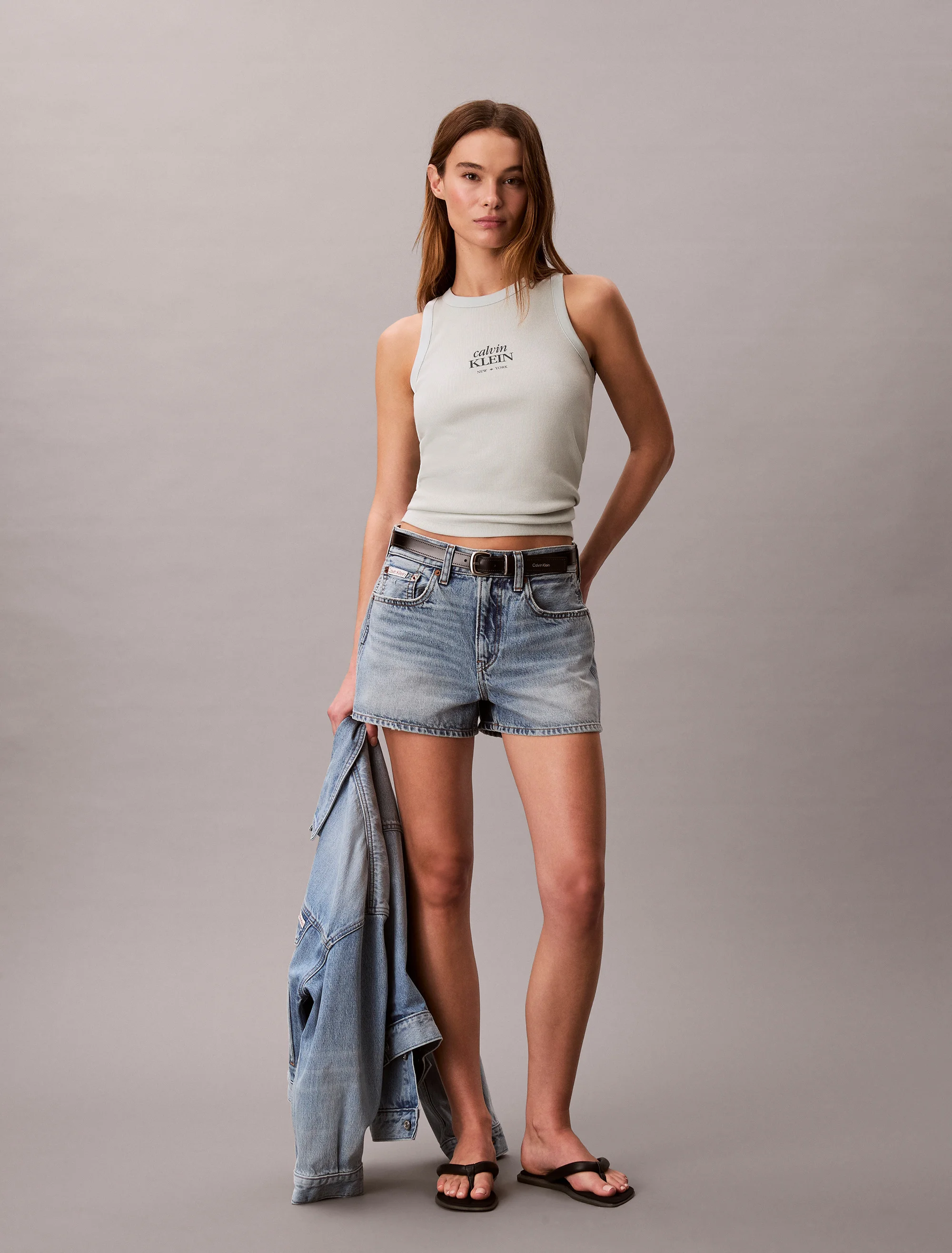 CK JEANS Áo Ba Lỗ Nữ Logo Graphic Rib Tank Top