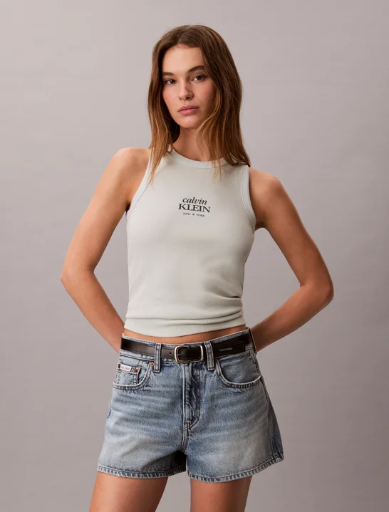 CK JEANS Áo Ba Lỗ Nữ Logo Graphic Rib Tank Top