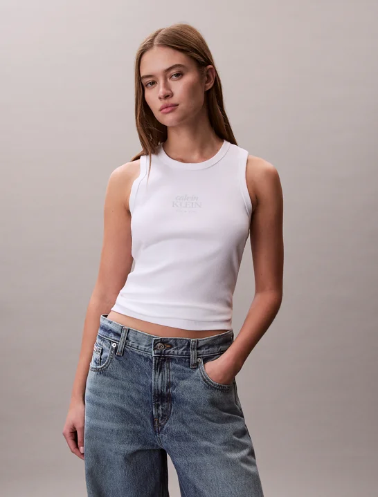 CK JEANS Áo Ba Lỗ Nữ Logo Graphic Rib Tank Top