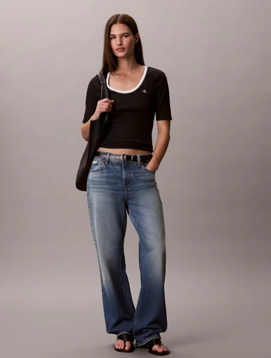 CK JEANS Áo Thun Nữ Slim Ribbed Open Back T-shirt