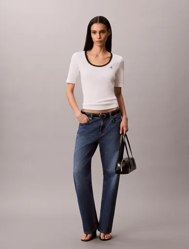 CK JEANS Áo Thun Nữ Slim Ribbed Open Back T-shirt