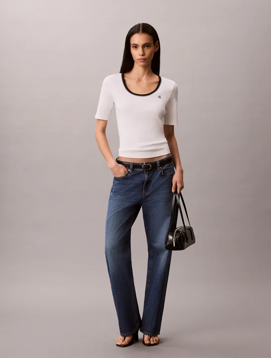 CK JEANS Áo Thun Nữ Slim Ribbed Open Back T-shirt