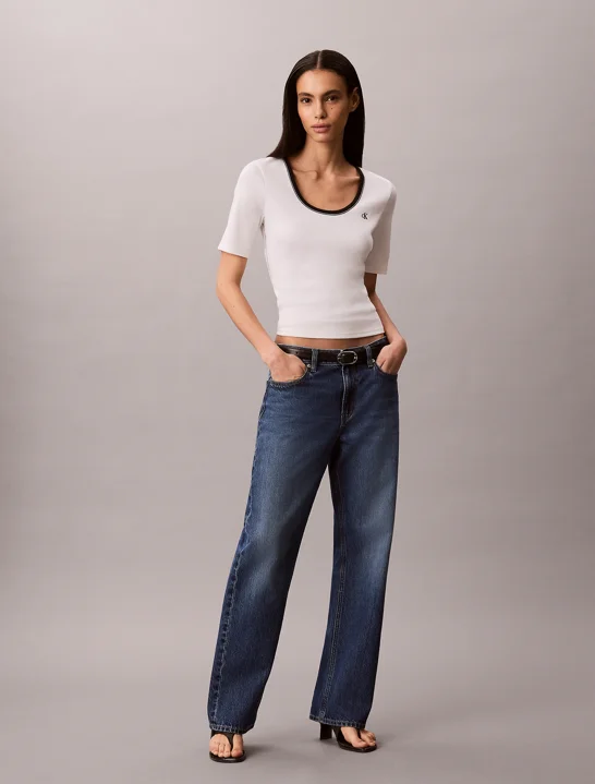 CK JEANS Áo Thun Nữ Slim Ribbed Open Back T-shirt