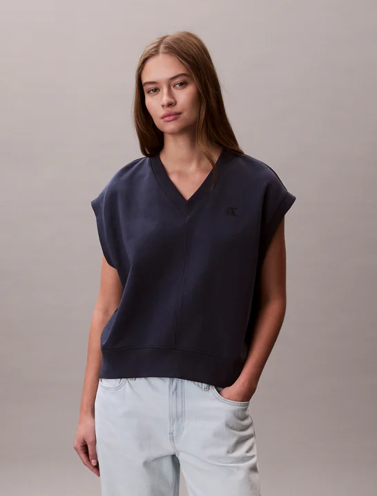 CK JEANS Áo Nữ Monogram V Neck Cotton Terry Vest