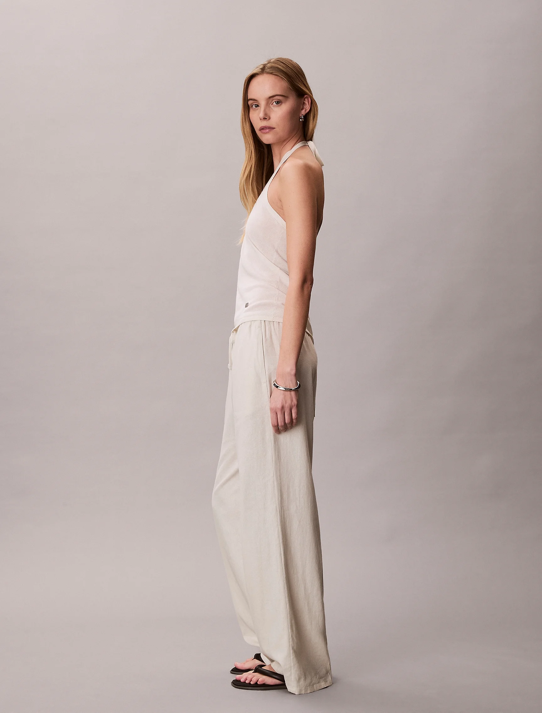 CK JEANS Áo Len Nữ Linen Blend Halter Top