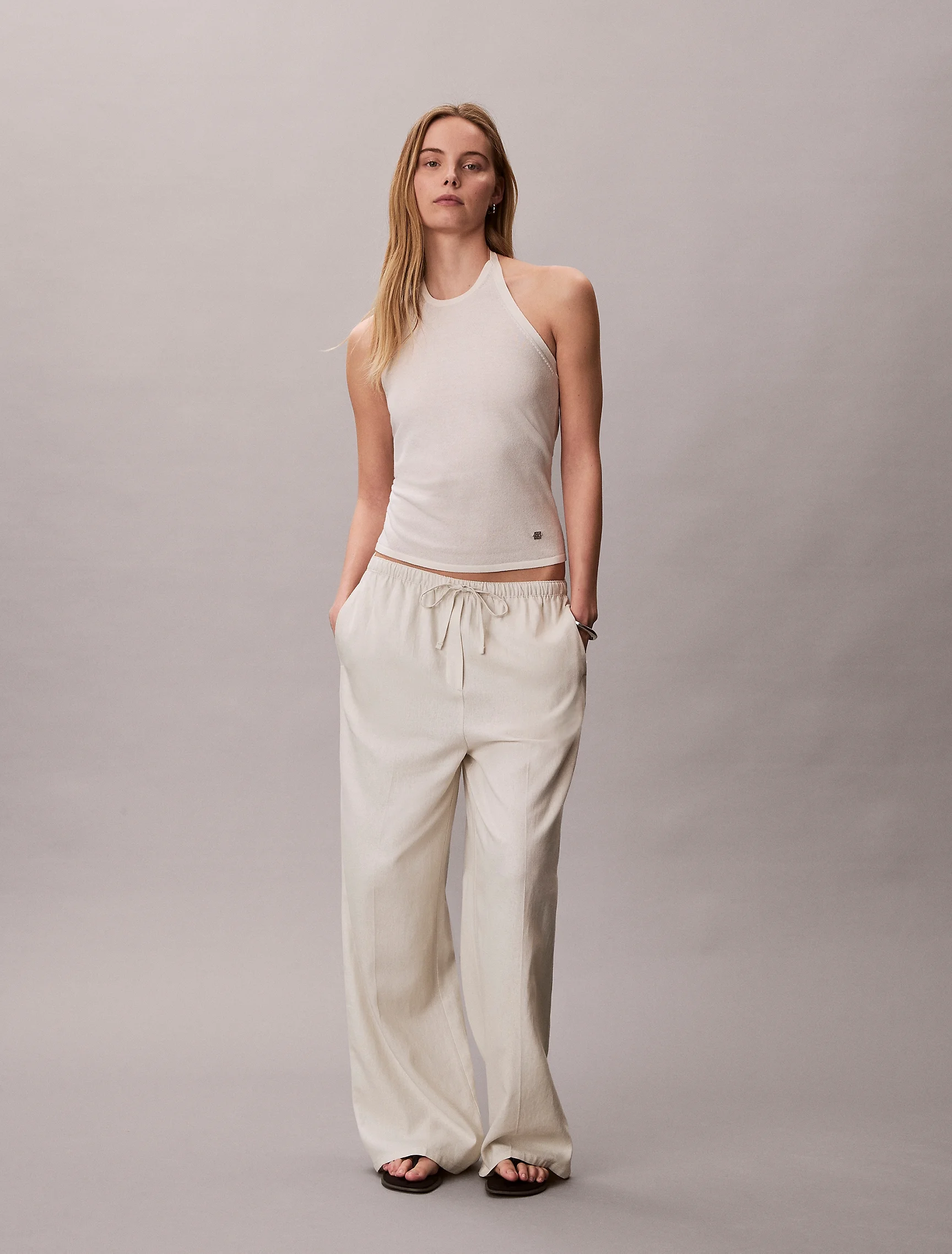 CK JEANS Áo Len Nữ Linen Blend Halter Top