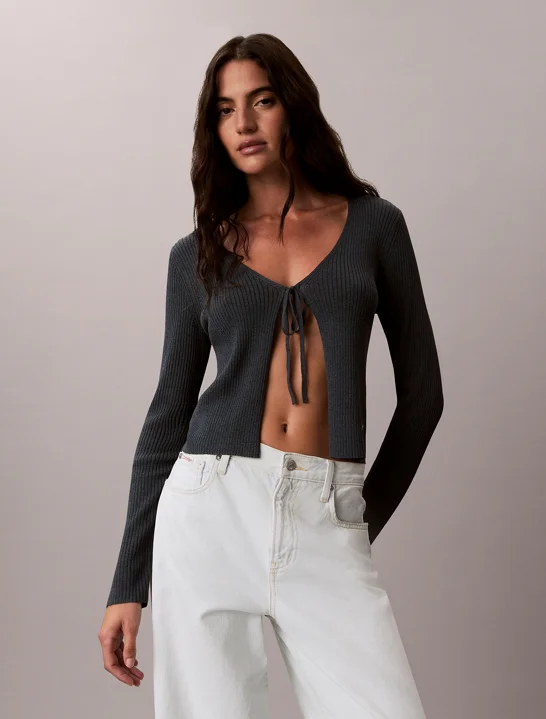 CK JEANS Áo Len Nữ Linen Blend Tie Front Cardigan