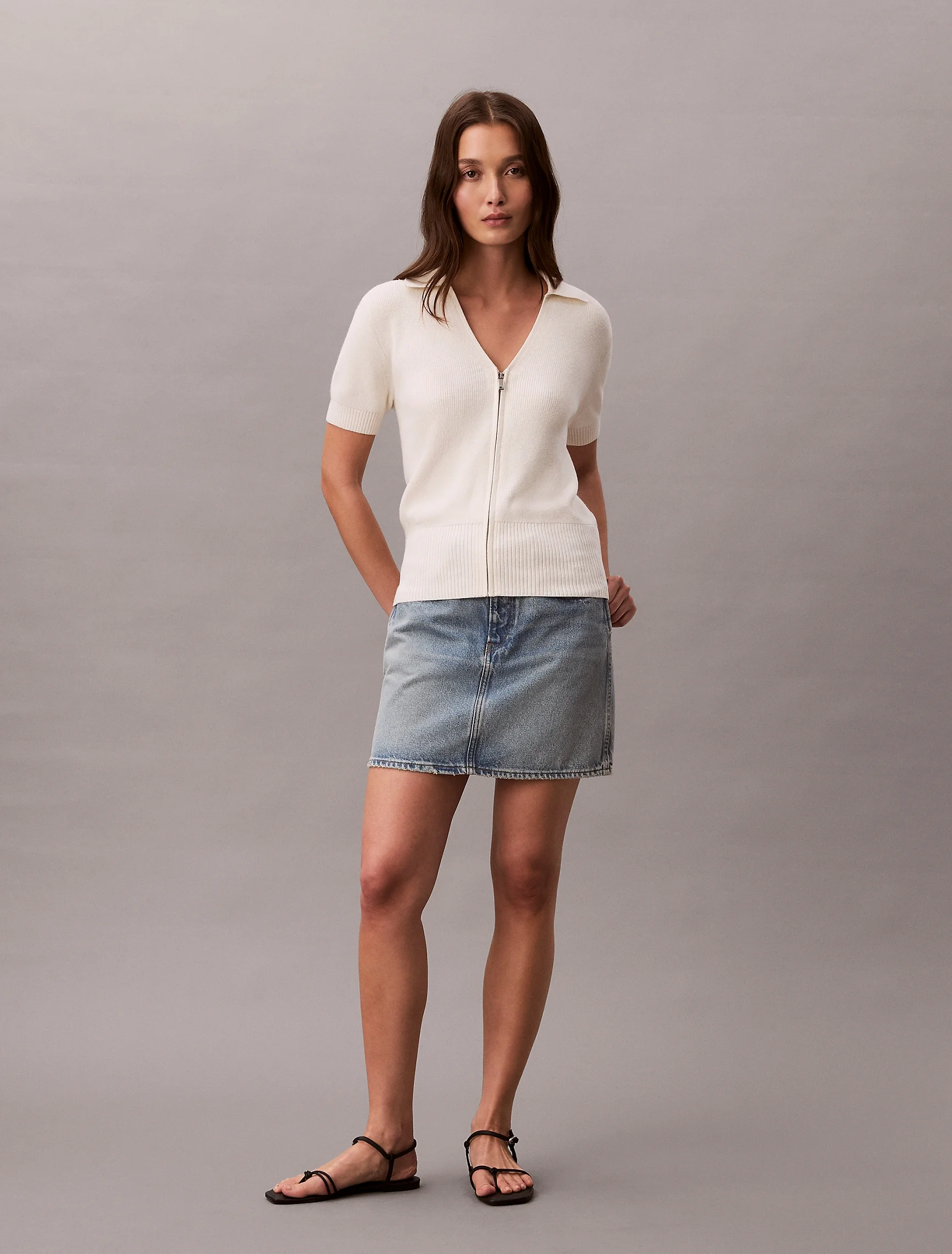 CK JEANS Áo Len Nữ SS Cotton Rib Polo