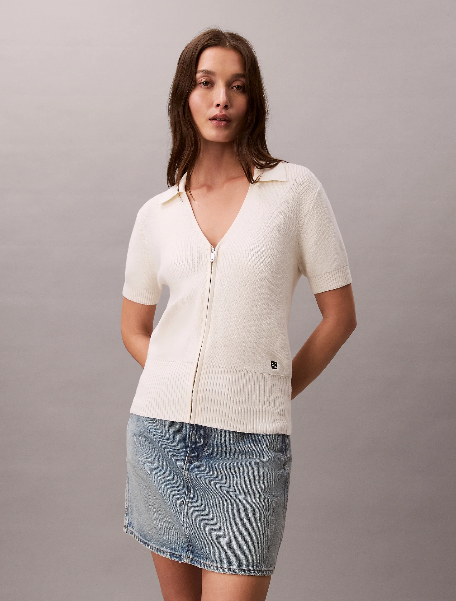 CK JEANS Áo Len Nữ SS Cotton Rib Polo