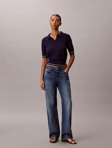 CK JEANS Áo Len Nữ SS Woven Label Cropped