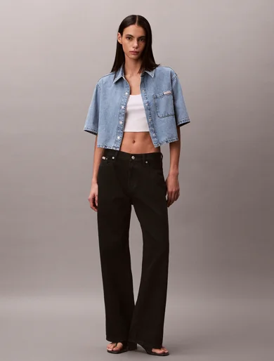 CK JEANS Áo Sơ Mi Nữ Boxy Cropped Denim Shirt