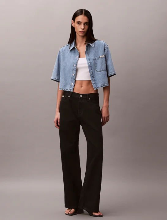 CK JEANS Áo Sơ Mi Nữ Boxy Cropped Denim Shirt