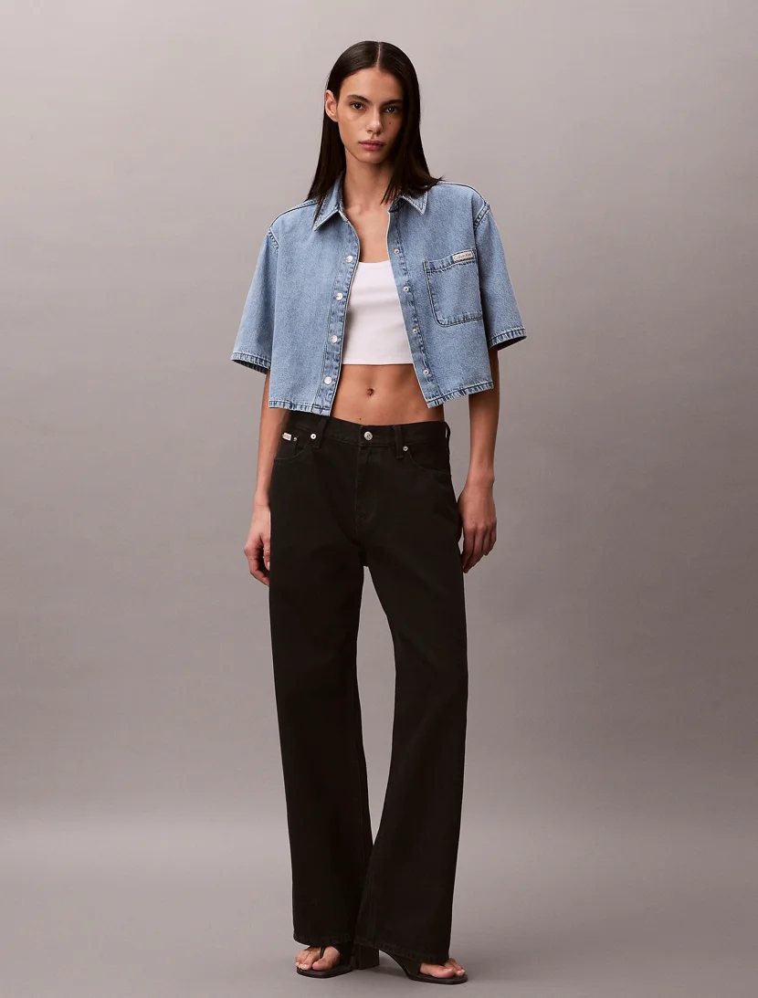 CK JEANS Áo Sơ Mi Nữ Boxy Cropped Denim Shirt