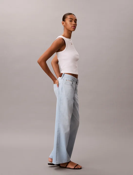 CK JEANS Quần Jeans Nữ Cotton Linen Wide Leg Jeans