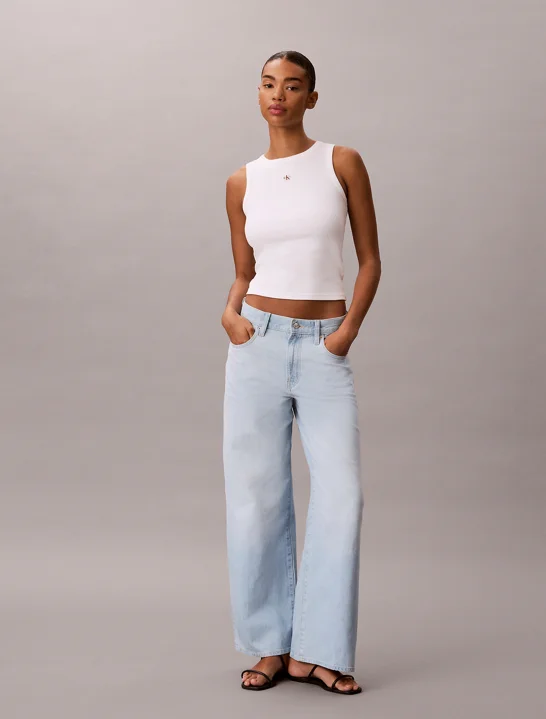 CK JEANS Quần Jeans Nữ Cotton Linen Wide Leg Jeans