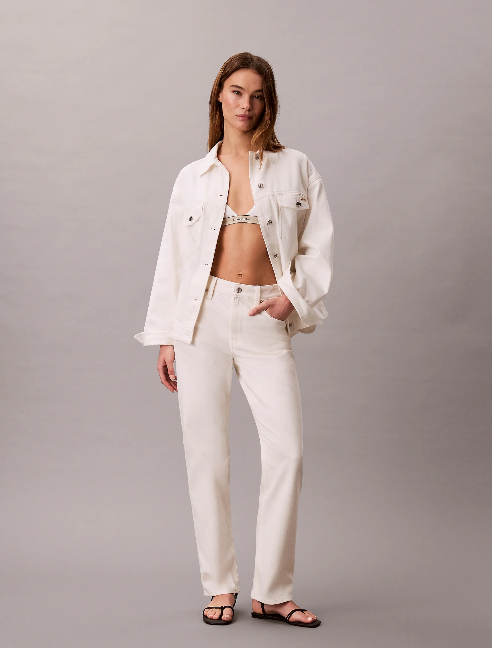 CK JEANS Áo Khoác Nữ Belted Denim Jacket