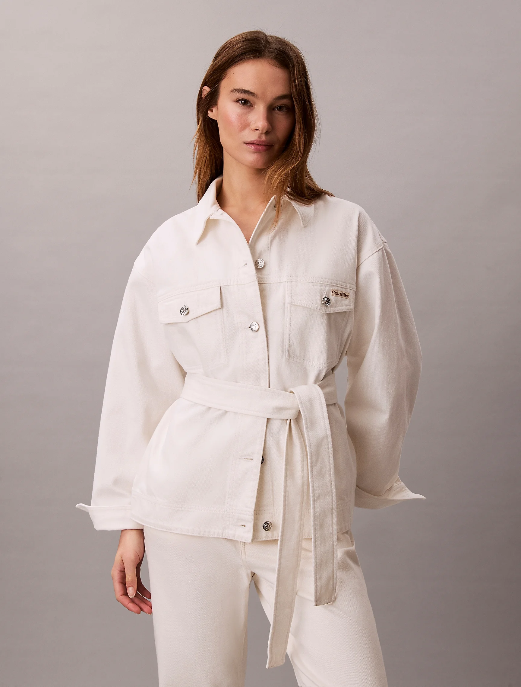 CK JEANS Áo Khoác Nữ Belted Denim Jacket