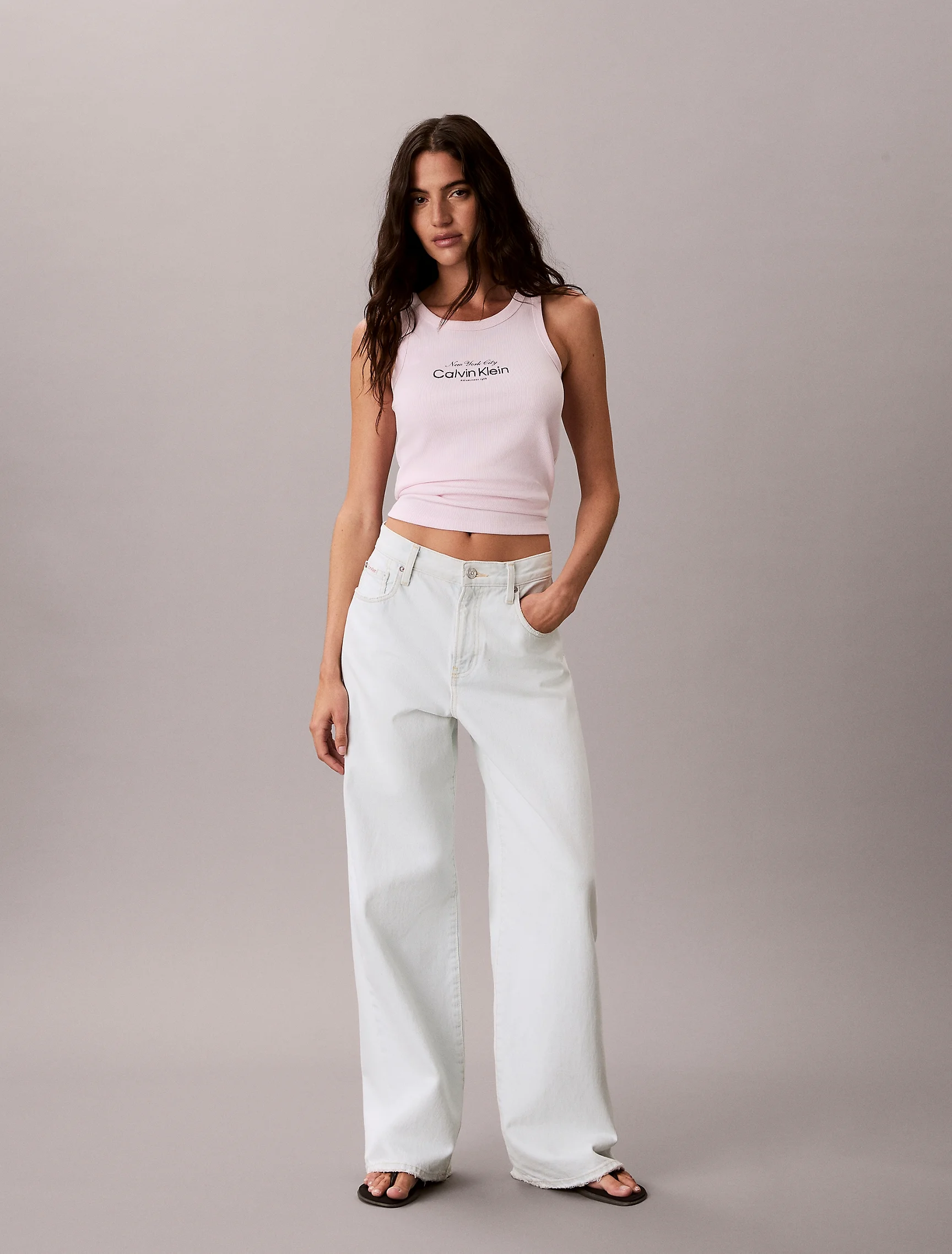 CK JEANS Áo Ba Lỗ Nữ Slim Ribbed Cotton Tank Top