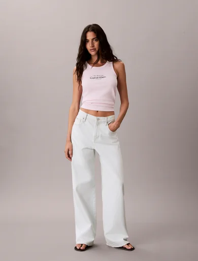 CK JEANS Áo Ba Lỗ Nữ Slim Ribbed Cotton Tank Top