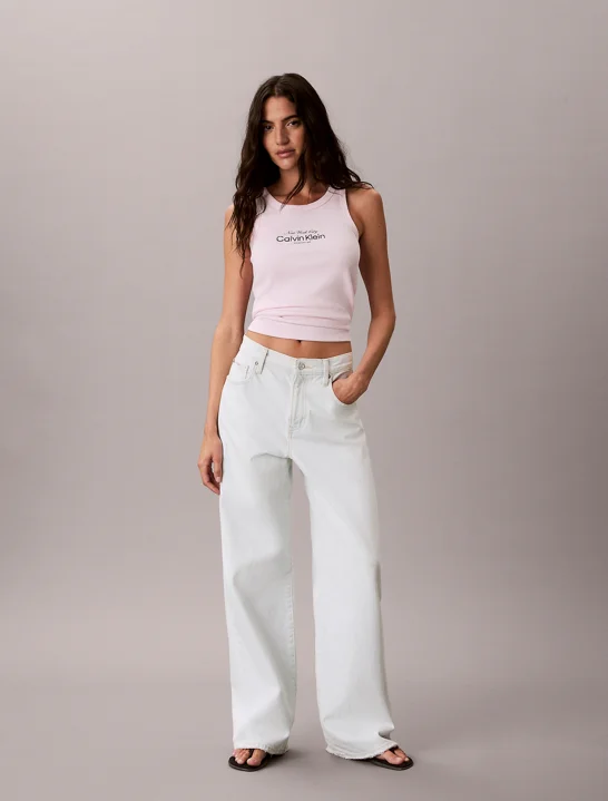 CK JEANS Áo Ba Lỗ Nữ Slim Ribbed Cotton Tank Top