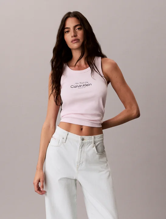 CK JEANS Áo Ba Lỗ Nữ Slim Ribbed Cotton Tank Top