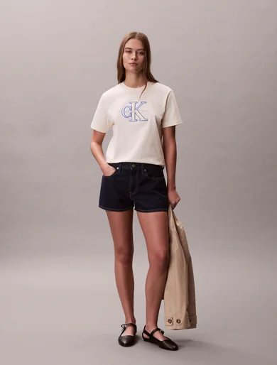 CK JEANS Áo Thun Nữ Dual Tone Monologo Classic T-Shirt