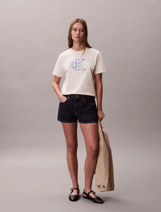 CK JEANS Áo Thun Nữ Dual Tone Monologo Classic T-Shirt