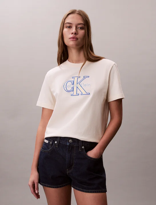 CK JEANS Áo Thun Nữ Dual Tone Monologo Classic T-Shirt