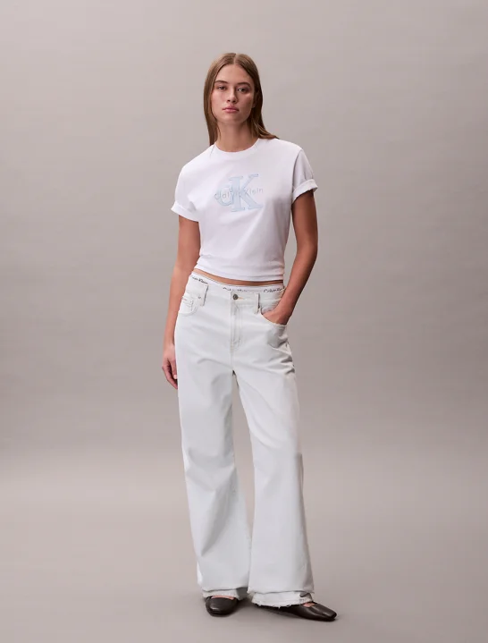 CK JEANS Áo Thun Nữ Dual Tone Monologo Classic T-Shirt