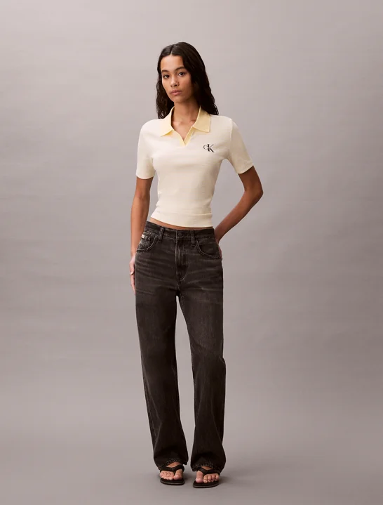 CK JEANS Áo Polo Nữ Monologo Stripe Rib Polo
