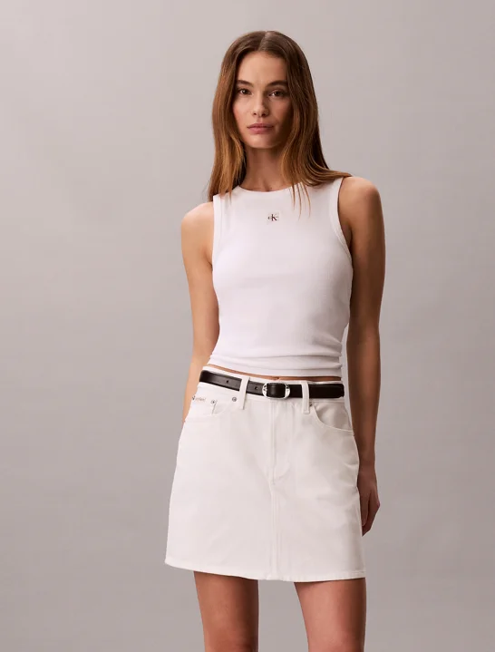 CK JEANS Chân Váy Nữ 90S Mini Skirt Chalk White