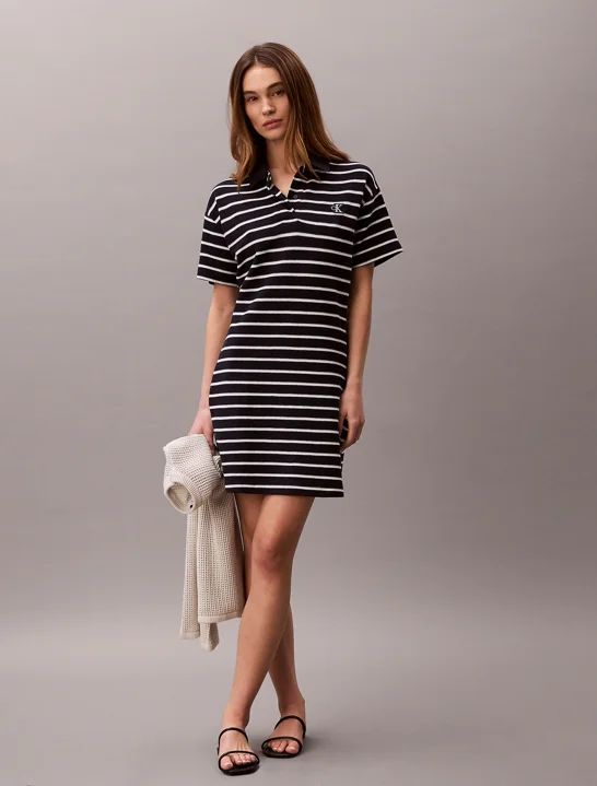 CK JEANS Đầm Nữ Cotton Piqué Stripe Polo Dress