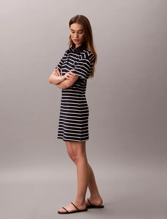 CK JEANS Đầm Nữ Cotton Piqué Stripe Polo Dress