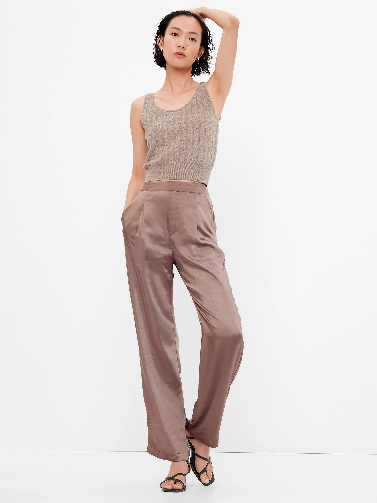 GAP Quần Vải Dài Nữ - Pleated Wide Satin Pant