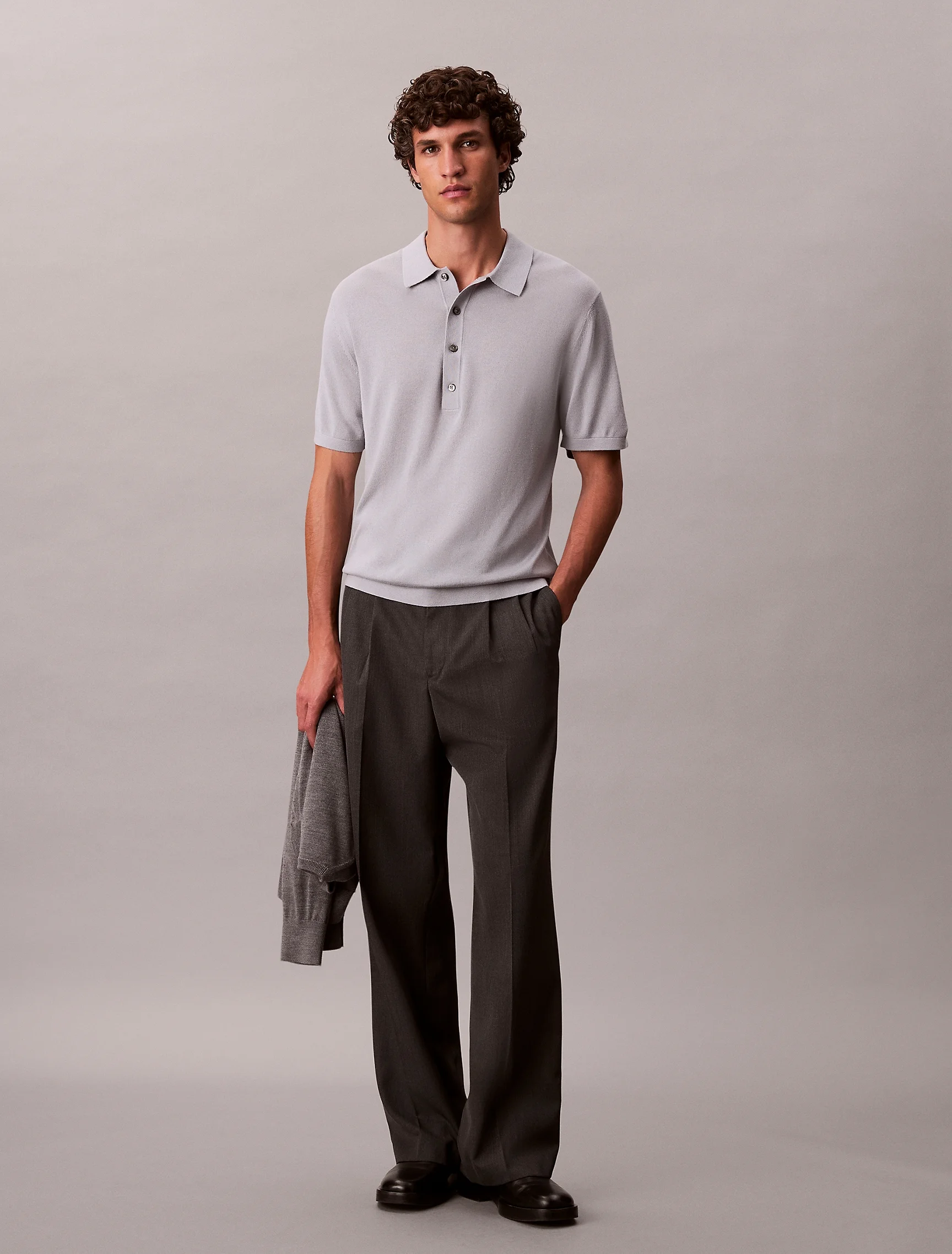 CK JEANS Áo Len Nam SS Silk Cashmere Polo Sweater