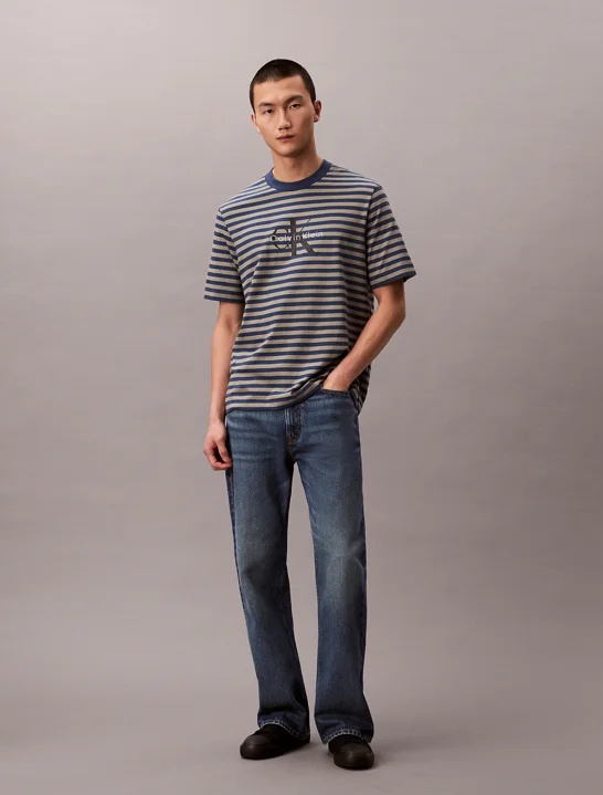 CK JEANS Áo Thun Nam Monogram Logo Stripe Relaxed T-Shirt