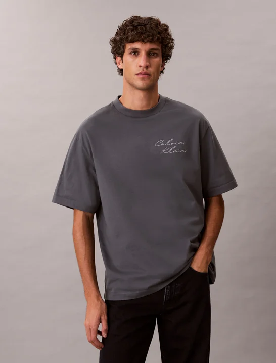 CK JEANS Áo Thun Nam Relaxed Script Logo T-shirt