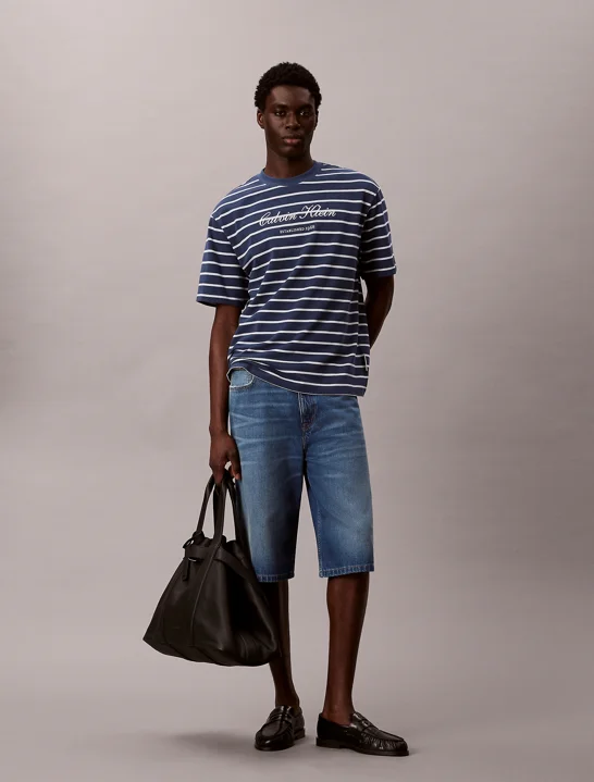 CK JEANS Áo Thun Nam Relaxed Cotton Piqué Stripe