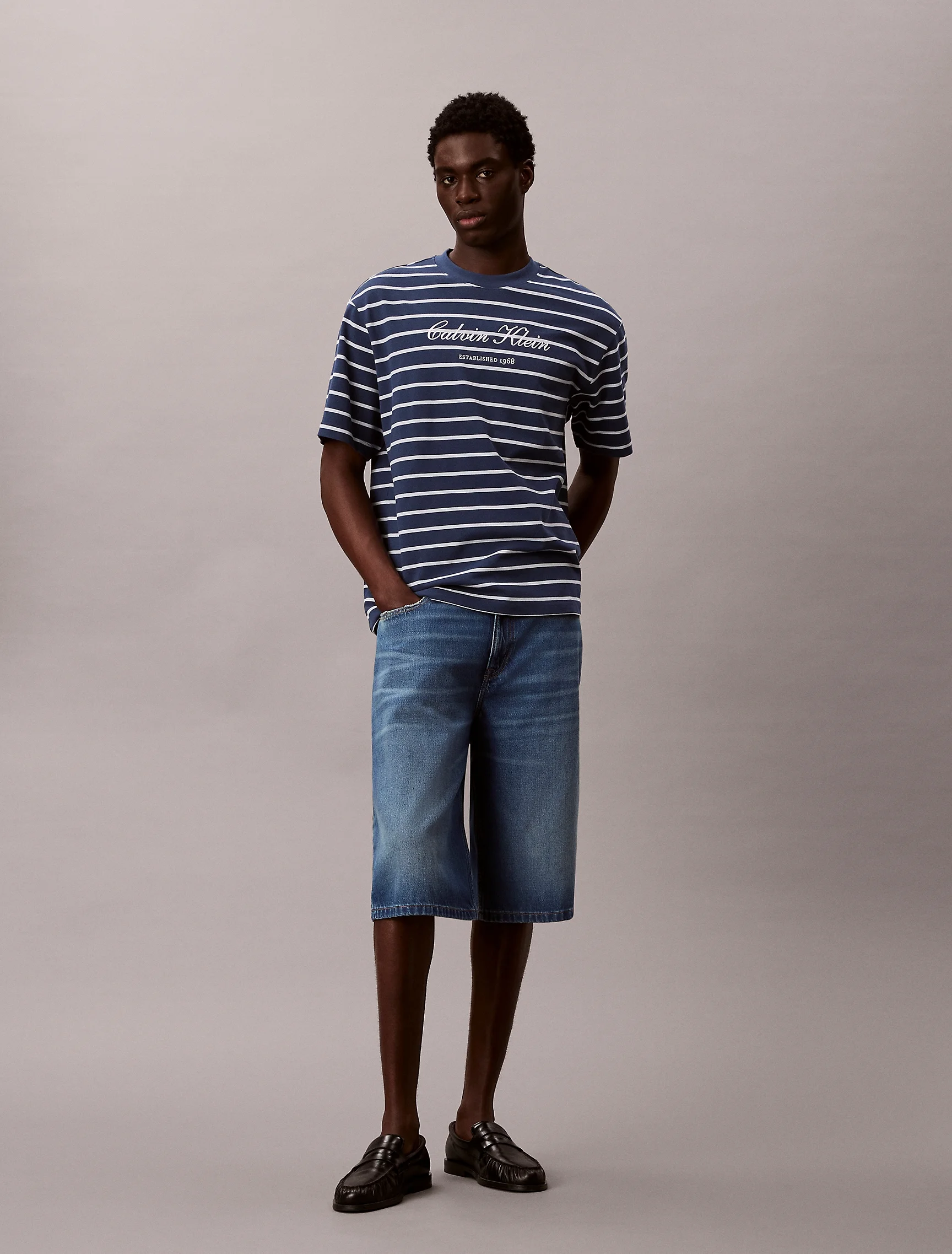 CK JEANS Áo Thun Nam Relaxed Cotton Piqué Stripe