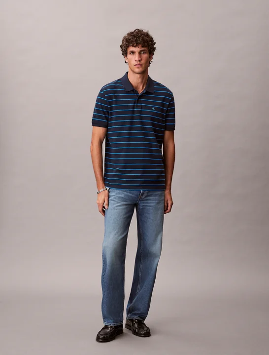 CK JEANS Áo Polo Nam SS Striped Pique Monogram Polo
