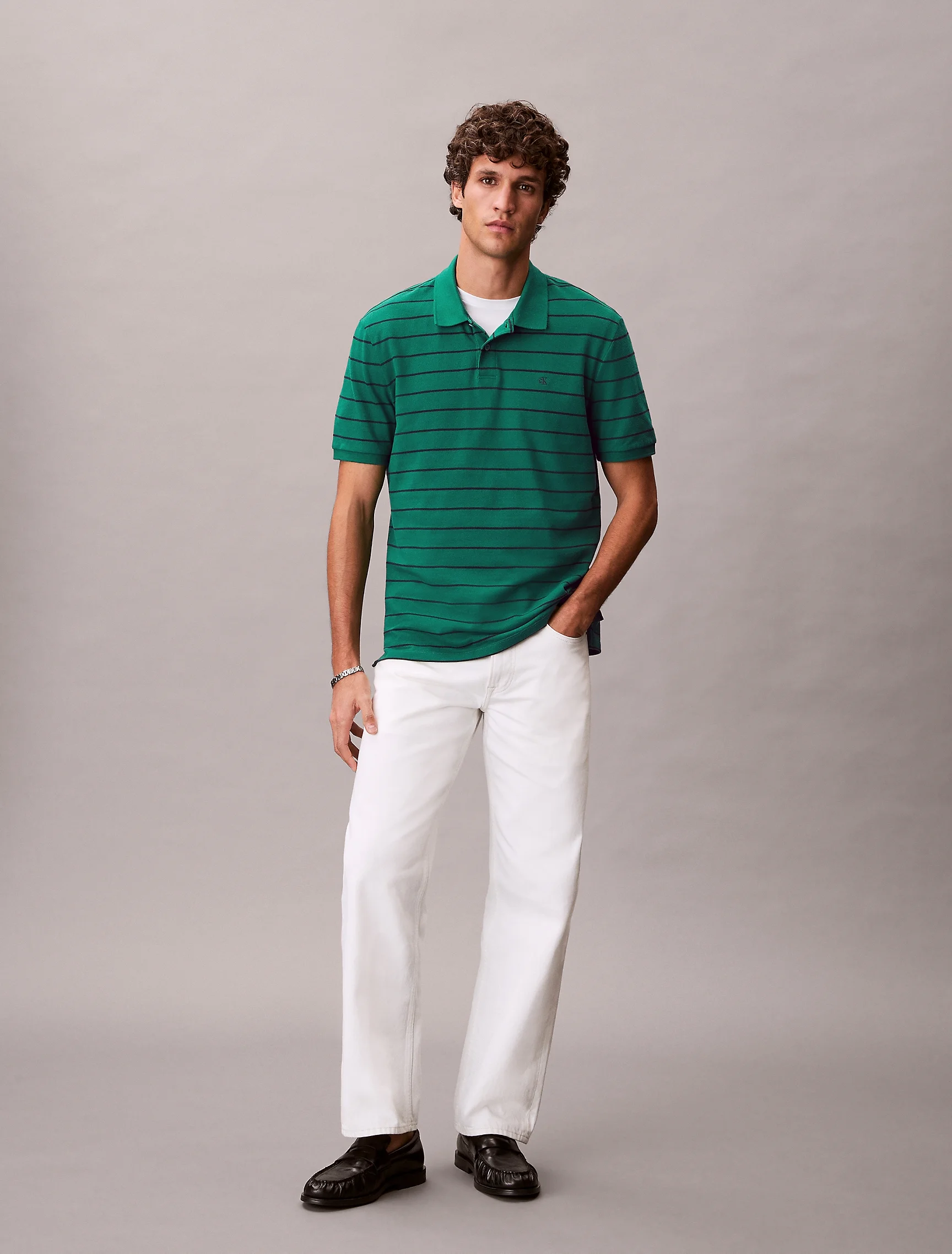 CK JEANS Áo Polo Nam SS Striped Pique Monogram Polo