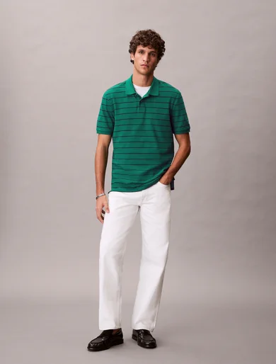 CK JEANS Áo Polo Nam SS Striped Pique Monogram Polo