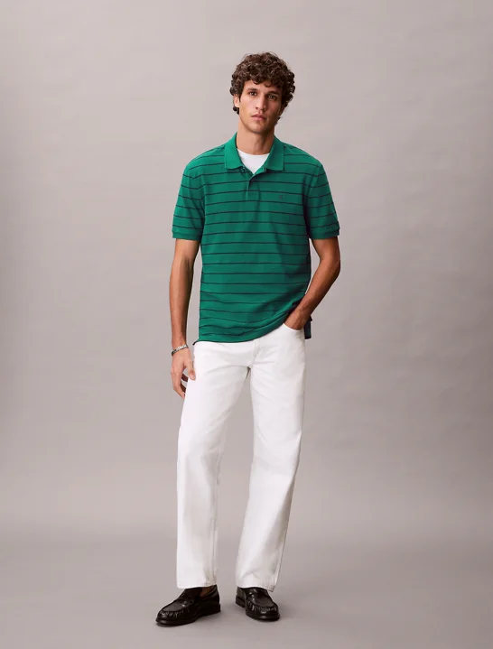 CK JEANS Áo Polo Nam SS Striped Pique Monogram Polo