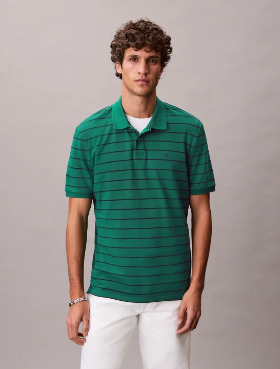 CK JEANS Áo Polo Nam SS Striped Pique Monogram Polo