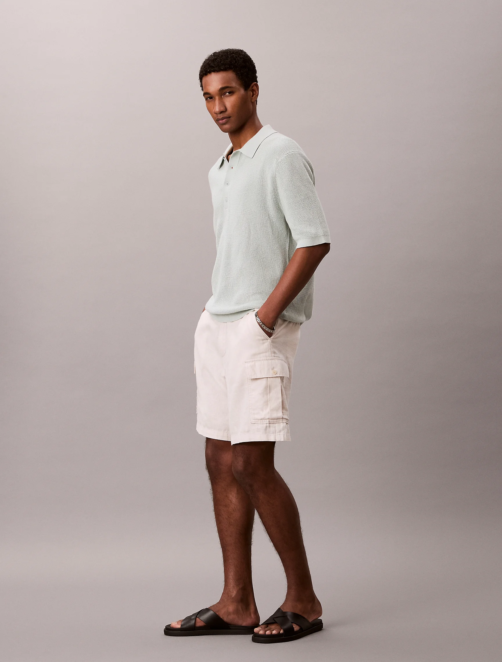 CK JEANS Áo Len Nam Waffle Knit Polo Shirt