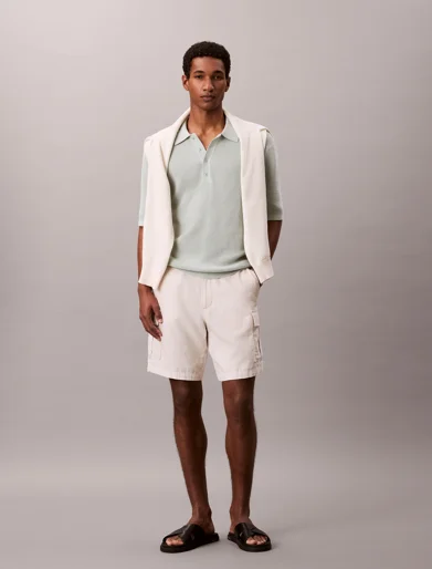CK JEANS Áo Len Nam Waffle Knit Polo Shirt
