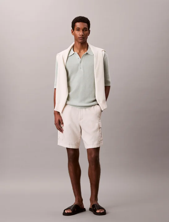 CK JEANS Áo Len Nam Waffle Knit Polo Shirt