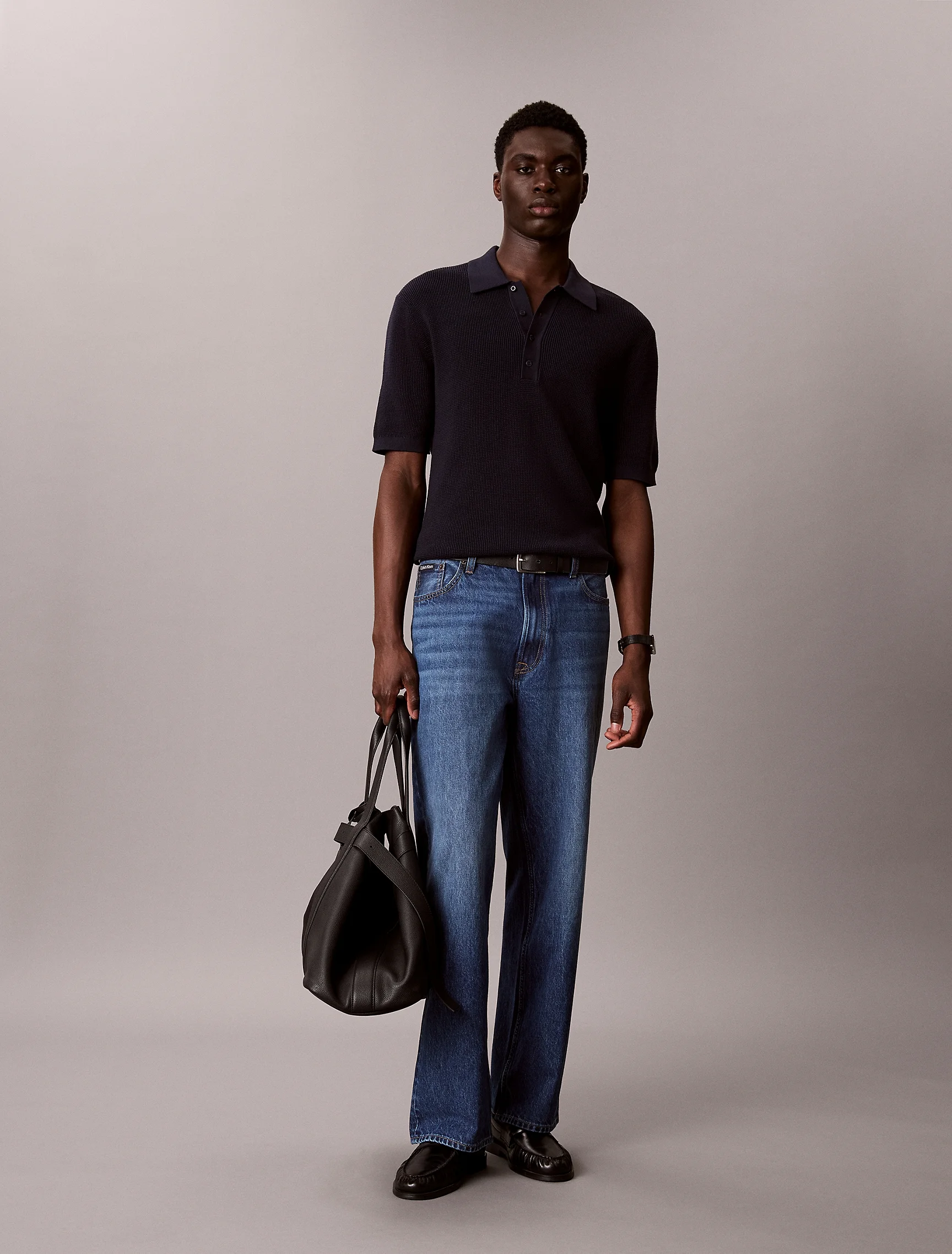 CK JEANS Áo Len Nam Waffle Knit Polo Shirt